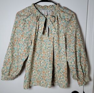 Rails Amal Cassia Floral Long Sleeve V-Neck Tie Spring Floral Top Size Small